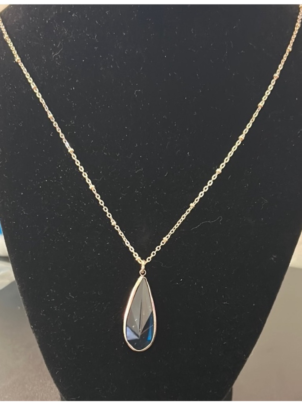 Gold Chain Necklace with Dark Blue Teardrop Pendant by Lauren Conrad